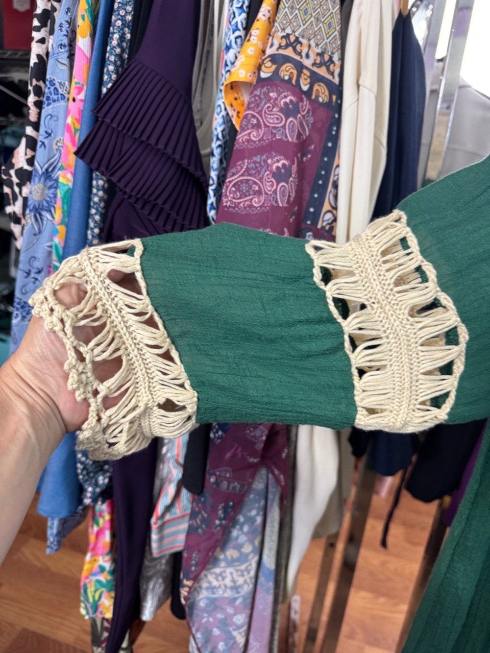 Umgee Green Crochet Lace Asymmetrical Tunic Top L - Picture 5 of 7